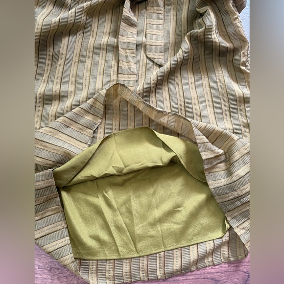 THML Olive Green Embroidered Striped Floral Maxi Dress L Ballon Sleeve. - Picture 11 of 15